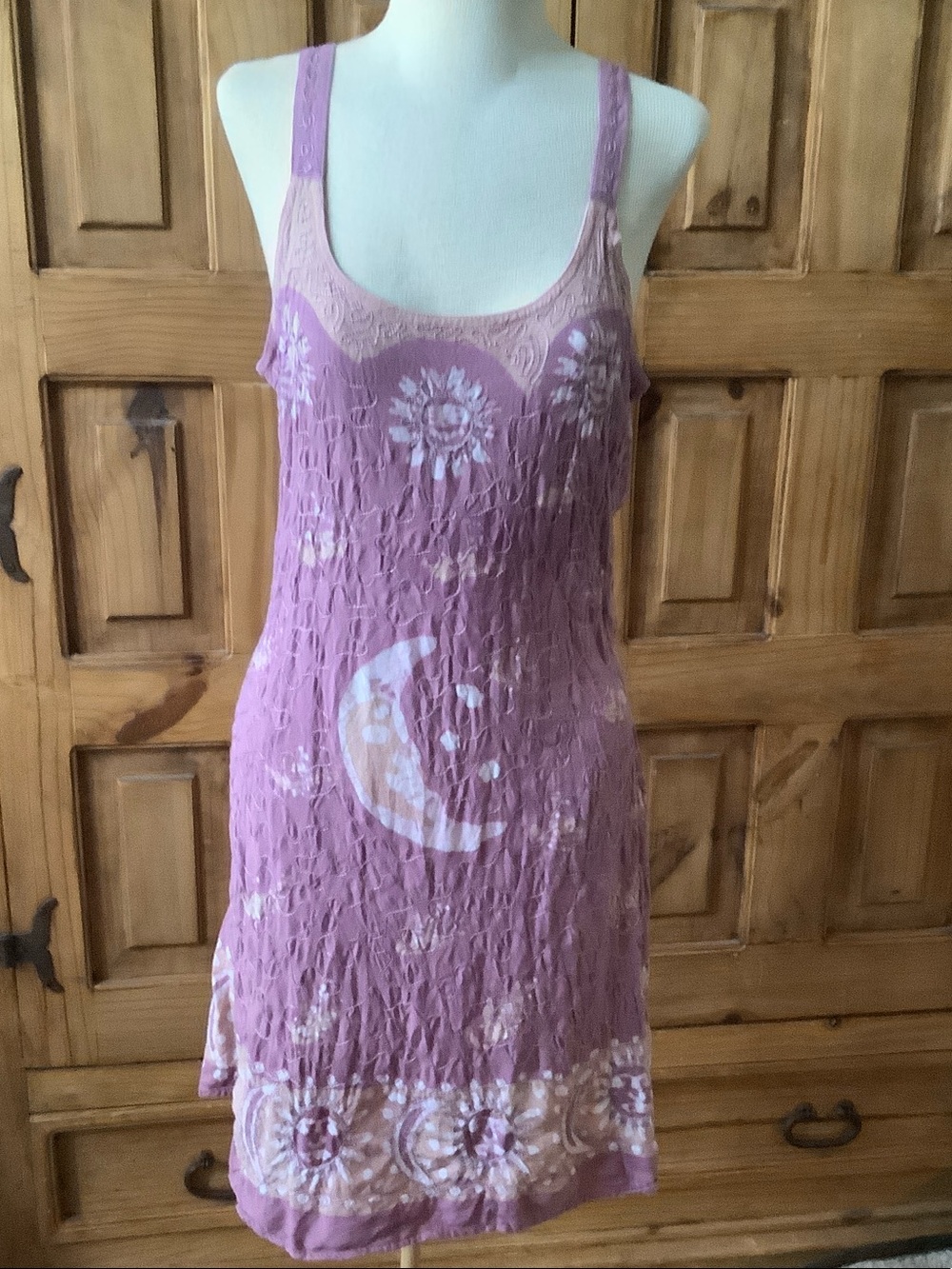 Lavender Sleeveless Mini Dress with Moon & Floral Print